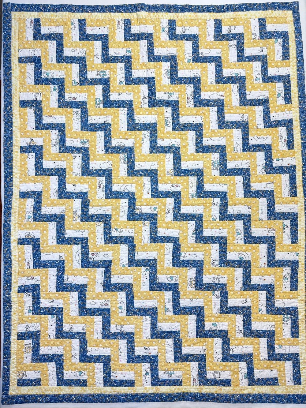 Handmade zig zag Patchwork Crib Quilt Winnie the Pooh Piglet Eeyore Tigger